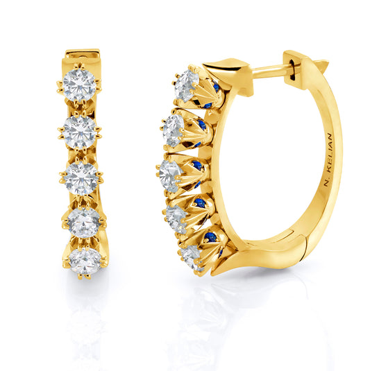 Sapphire And Diamond French Pave Earrings In 18k Yellow Gold