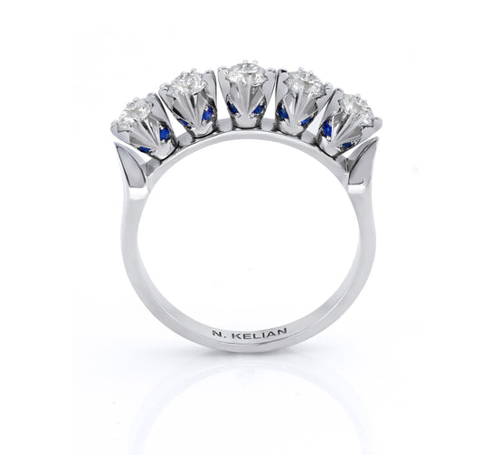 4/3 CTTW Sapphire And Diamond French Pave Ring In 18k White Gold