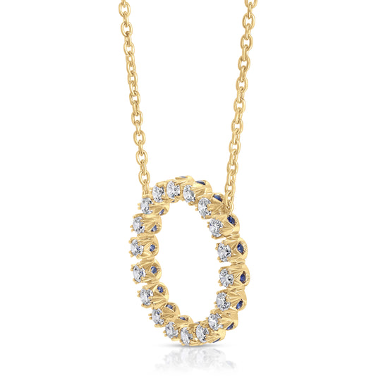 3 CTTW Sapphire And Diamond French Pave Pendant In 18k Yellow Gold