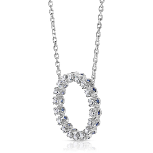3 CTTW Sapphire And Diamond French Pave Pendant In 18k White Gold