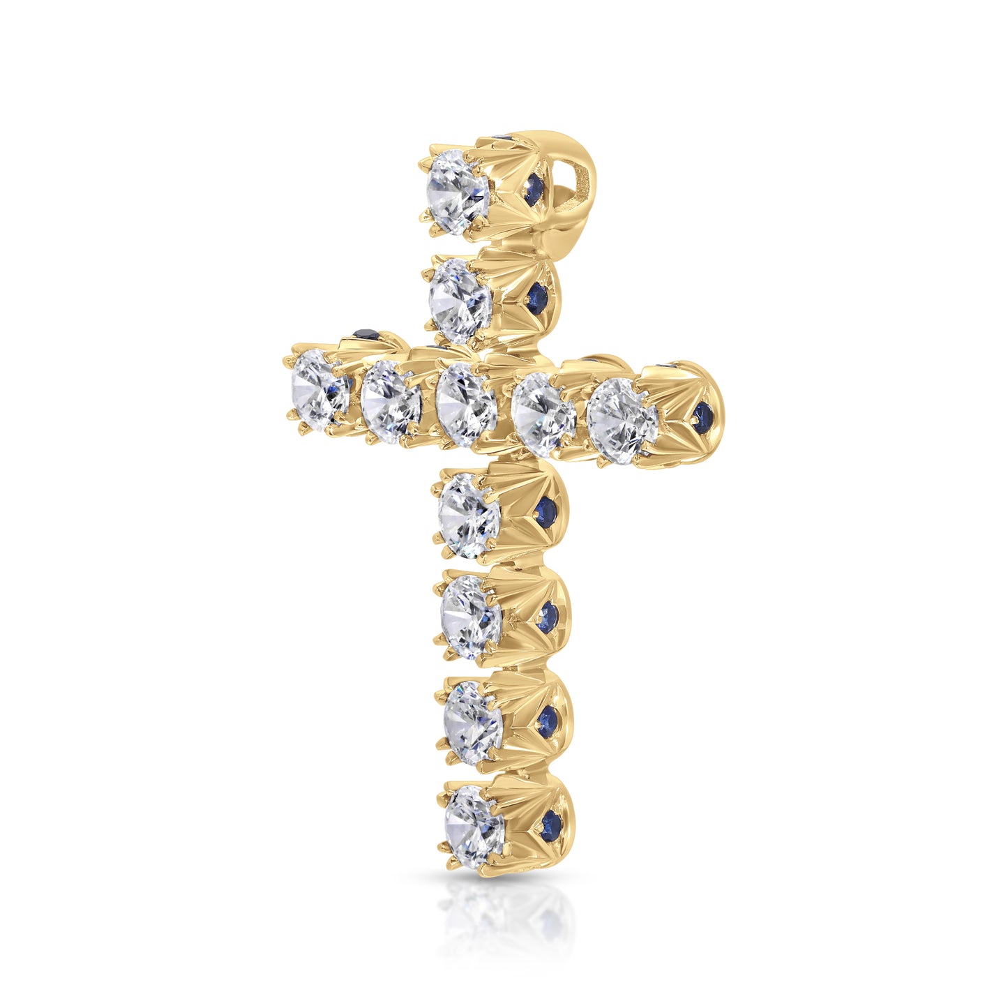 10/3 CTTW Sapphire And Diamond French Pave Cross In 18k Yellow Gold