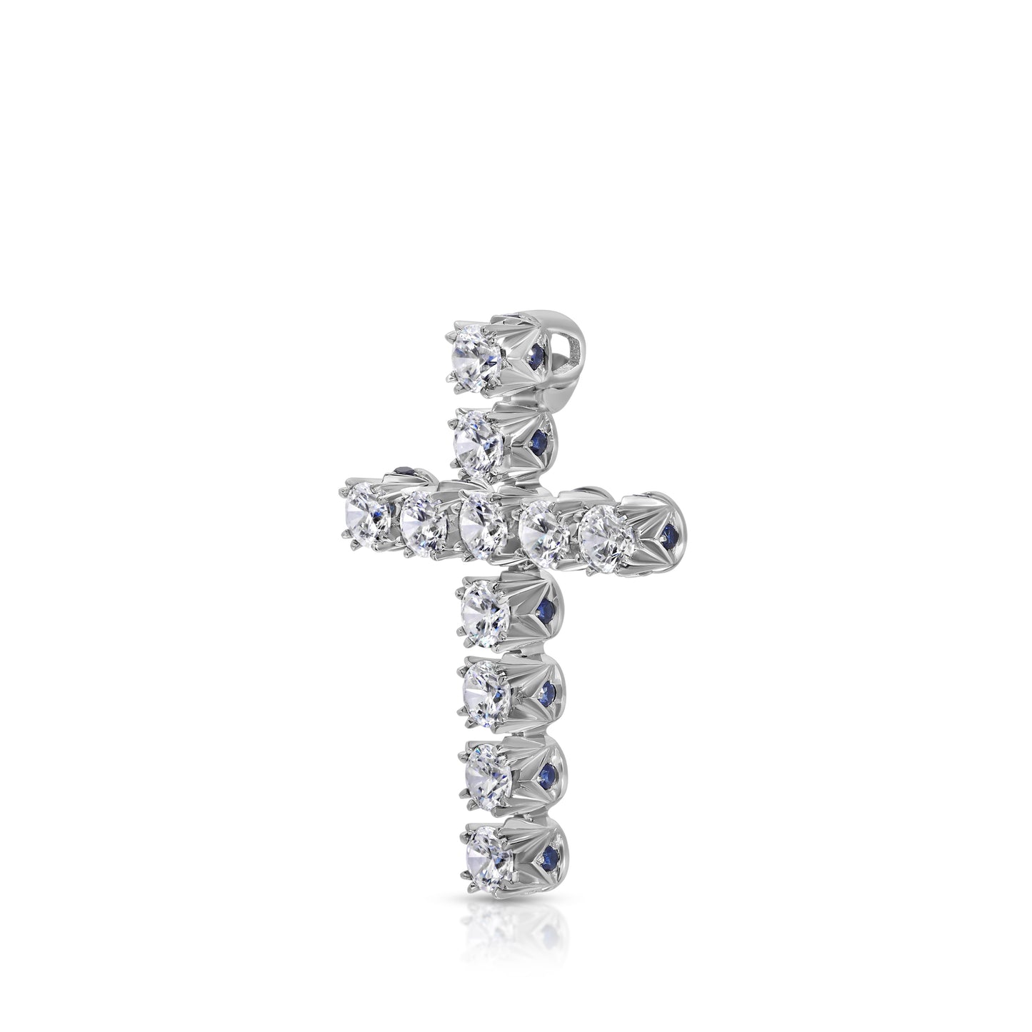 7/4 CTTW Sapphire And Diamond French Pave Cross In 18k White Gold