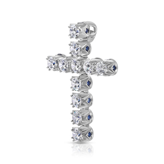 10/3 CTTW Sapphire And Diamond French Pave Cross In 18k White Gold