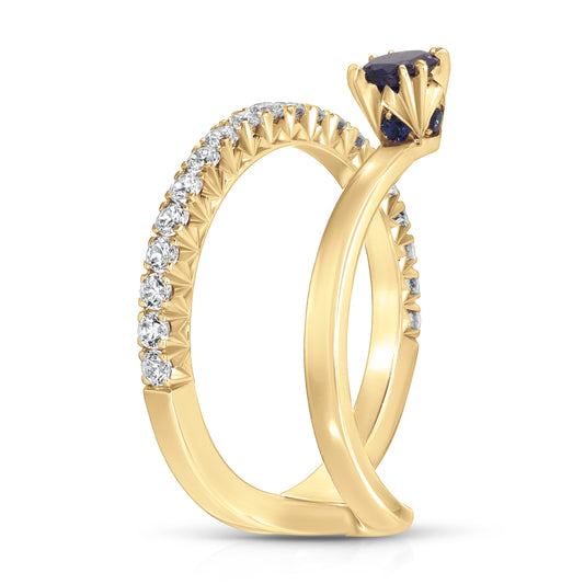 Sapphire And Diamond French Pave Ring In 18k Yellow Gold