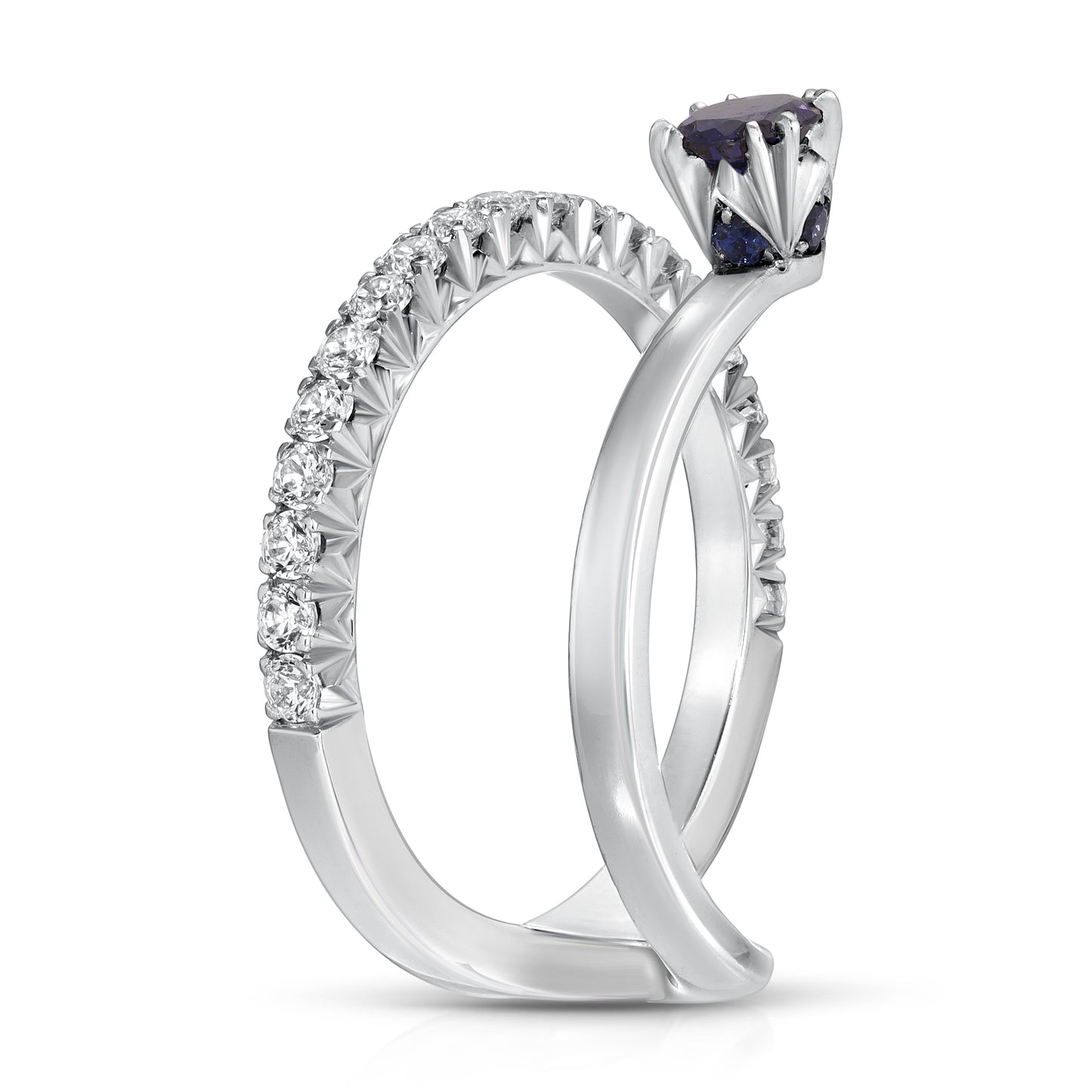 Sapphire And Diamond French Pave Ring In 18k White Gold