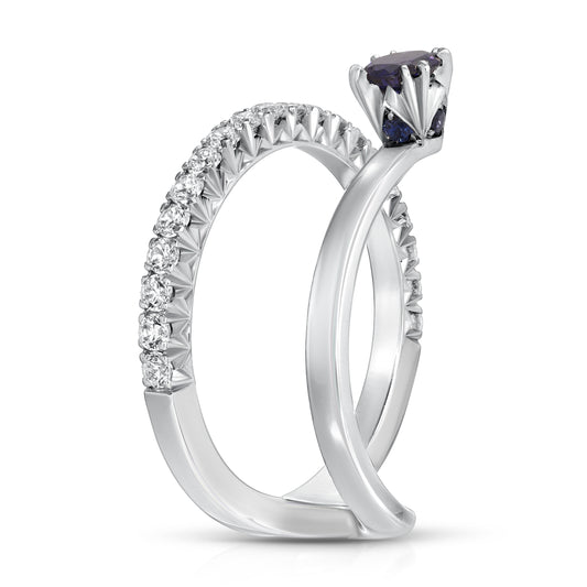 Sapphire And Diamond French Pave Ring In 18k White Gold