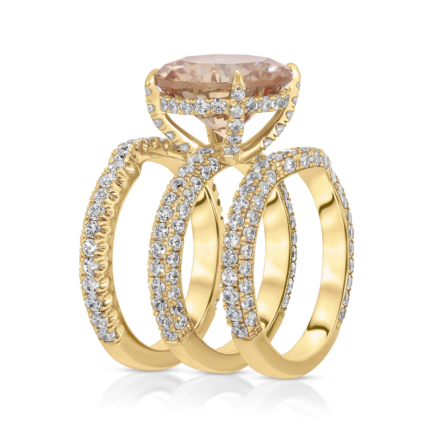 Citrine And Diamond French Pave Ring In 18k Yellow Gold