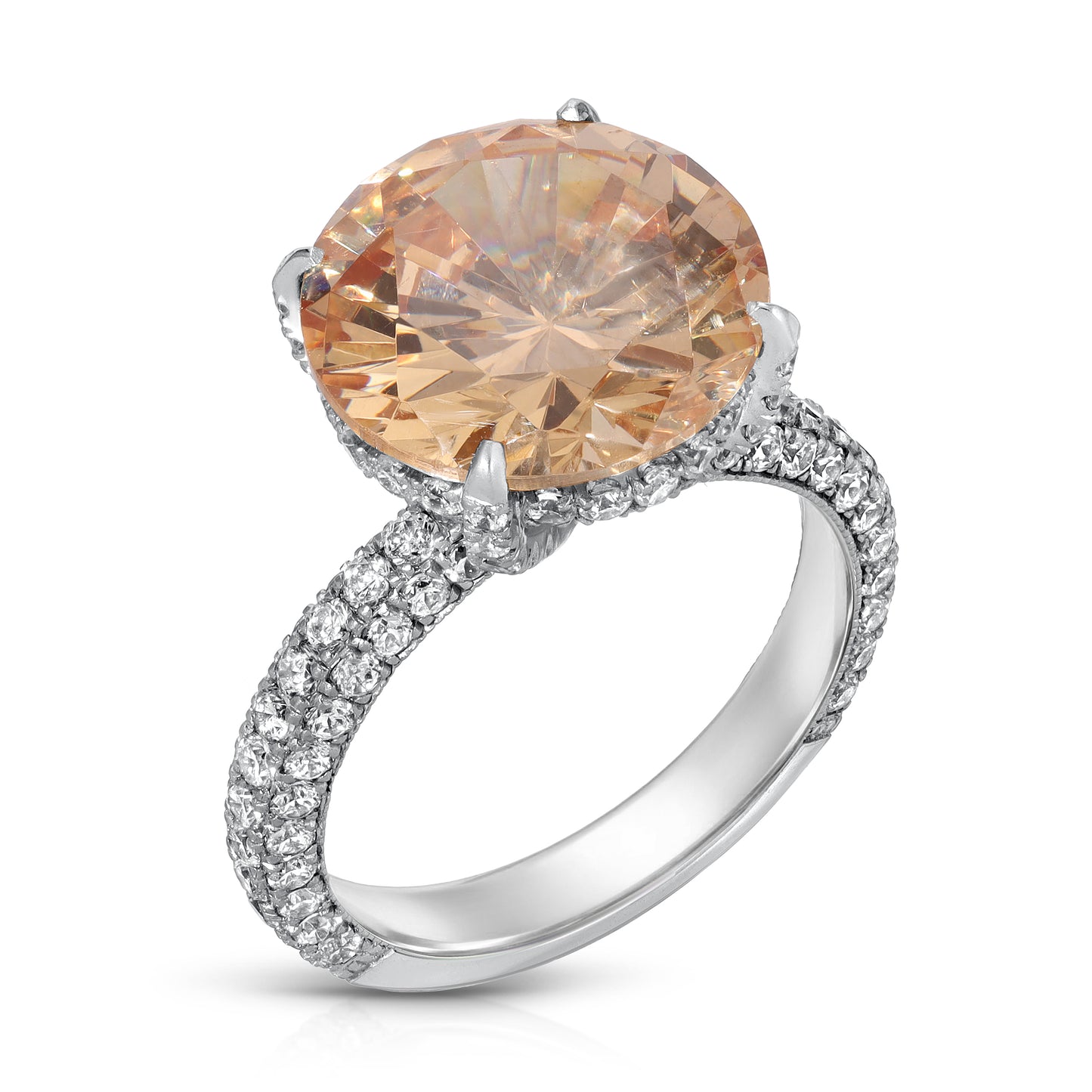 Citrine And Diamond French Pave Ring In 18k White Gold
